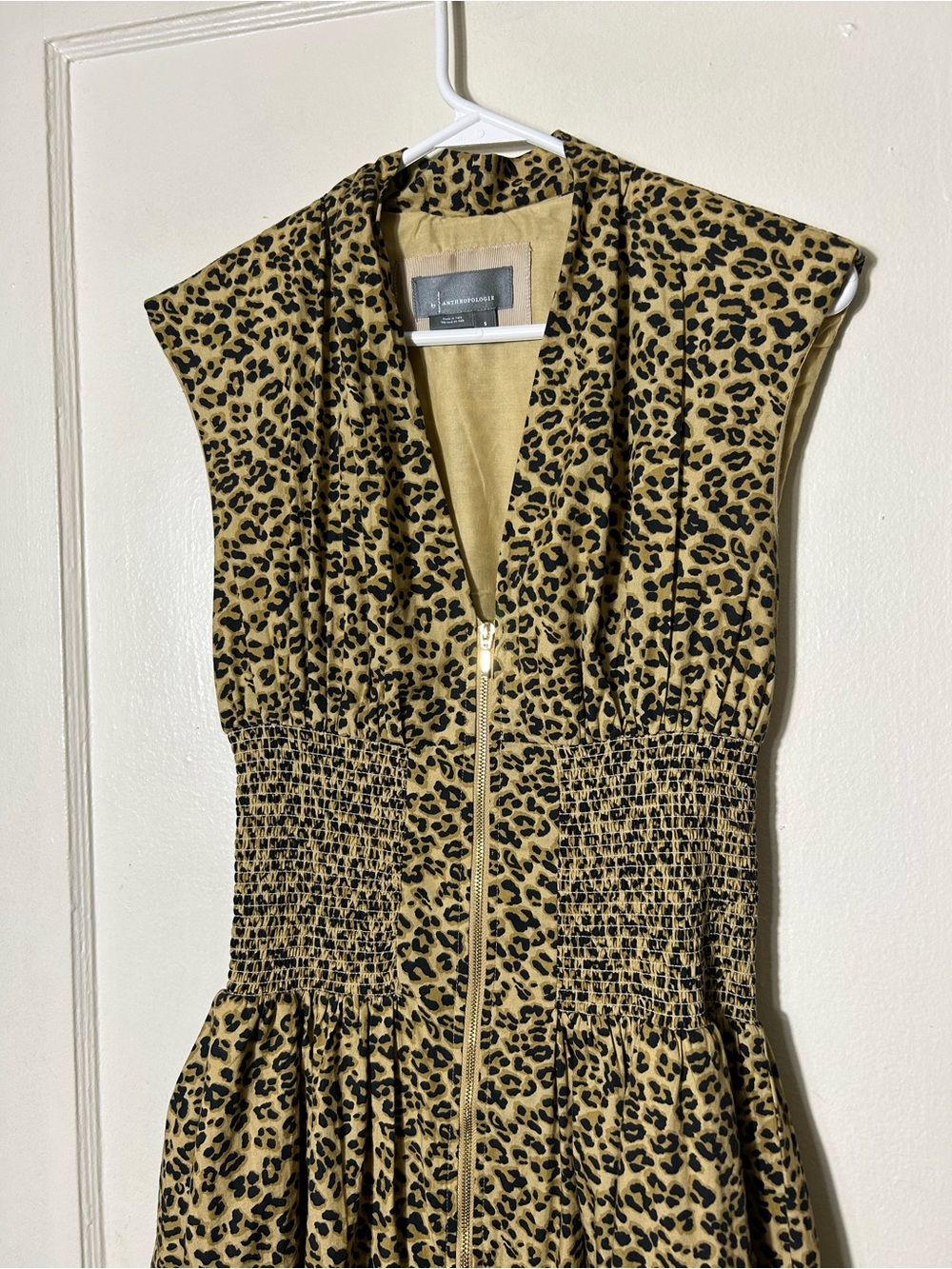 Anthropologie the tommie cap sleeve smocked leopard print zip midi dress S - Picture 3 of 9